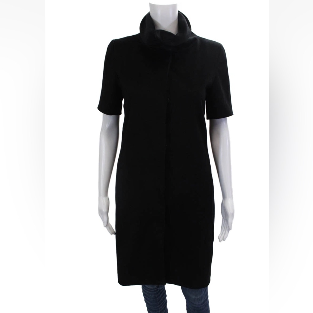Jenni Kayne Womens Wool Short Sleeve Pocketed Long Jacket Black Size 2